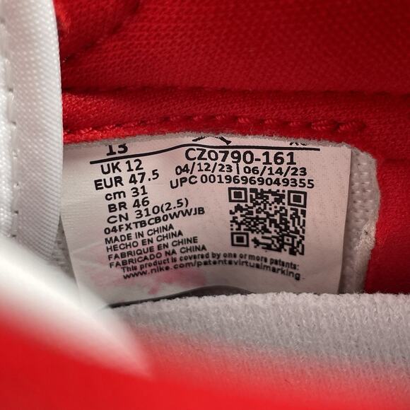 Nike Air Jordan 1 Low Retro OG Men 13 White University Red Basketball CZ0790-161 - Picture 9 of 9